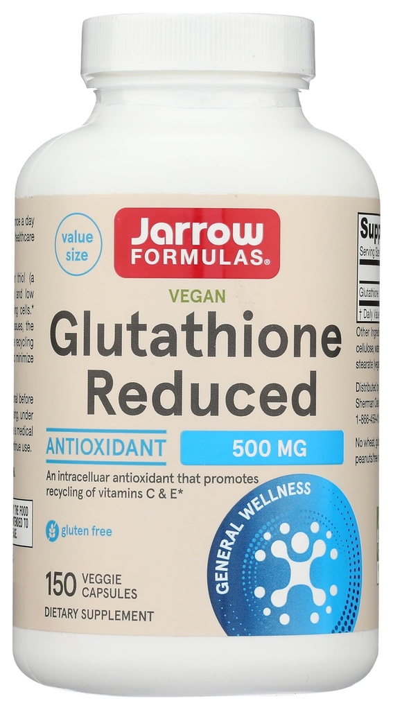 Formules de glutathione Réduit 500 mg - 150 Capsules de Veggie - Antioxydant intracellulaire - Suppléments de glutathione de qualité - Soutient le recyclage des vitamines C et E - Non-OGM - Sans gluten - Vegan