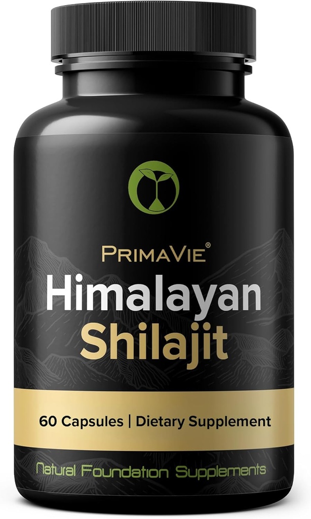 Capsules de Shilajit à haute résistance purifiée Primavie Shilajit récolté à 10 000 pieds des montagnes de l'Himalaya Riche en acide fulvic et minéraux traces 3ème partie testée 100% naturel Fabriqué aux États-Unis (60)