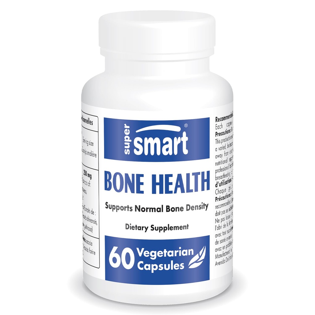 SuperSmart - Supplément santé osseux (100 % à base végétale et breveté) - Supplément osseux et densité osseuse - 60 capsules végétariennes