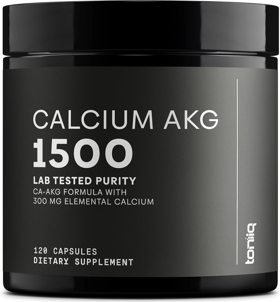 Toniiq 1500mg Supplément AKG ultra-haute pureté Ca - 99%+ Très purifié et biodisponible Calcium Alpha-Kétoglutarate - Supplément de longévité Calcium AKG - 120 capsules végétariennes Ca-AKG