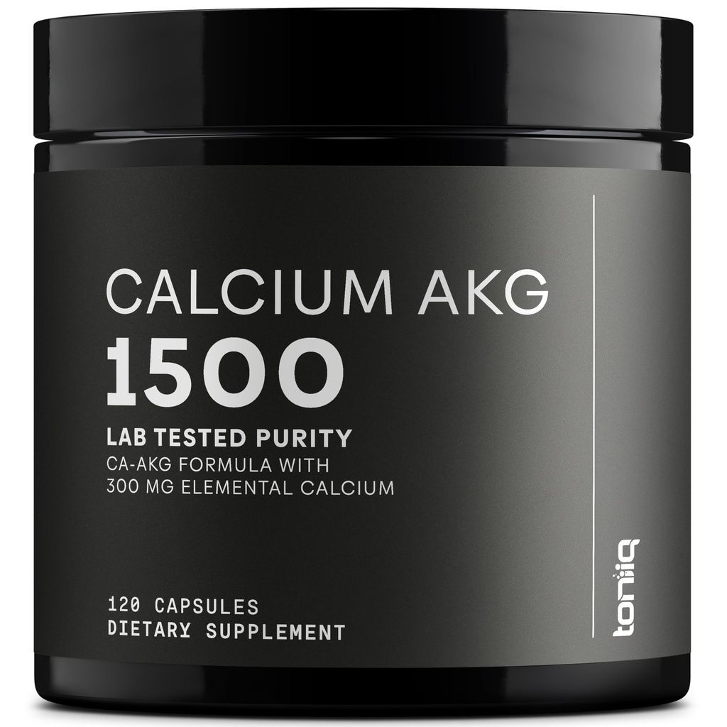 Toniiq 1500mg Supplément AKG ultra-haute pureté Ca - 99%+ Très purifié et biodisponible Calcium Alpha-Kétoglutarate - Supplément de longévité Calcium AKG - 120 capsules végétariennes Ca-AKG