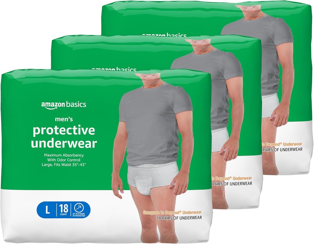 Bases Incontinence Sous-vêtements pour hommes, Absorbance maximale, Grande, 54 Compte (3 Packs de 18)