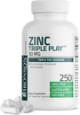 Bronson Zinc Triple Play 30mg triple couverture immunitaire support avec l'acétate de zinc, le picolinate et l'orotate - immunitaire, antioxydant et soins de santé de la peau - 250 capsules végétariennes