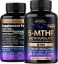 NUTRAHARMONY L Méthylfolate 15 mg - Supplément 5-MTHF méthylfolate Plus Méthyl B12, Vitamines B2 & B6, Magnésium - Fabriqué aux États-Unis, 60 Capsules pour 2 mois