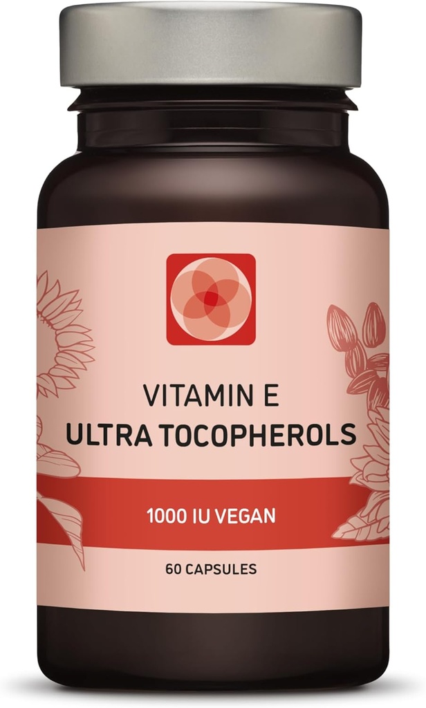 Vitamine E 1000 UI Ultra Tocophérol 450 mg Vitamine E Vegan – Tous les 4 Tocophérols - Alpha Tocophérol + Beta Tocophérol + Gamma Tocophérol + Delta Tocophérol– Unique d Alpha (60)