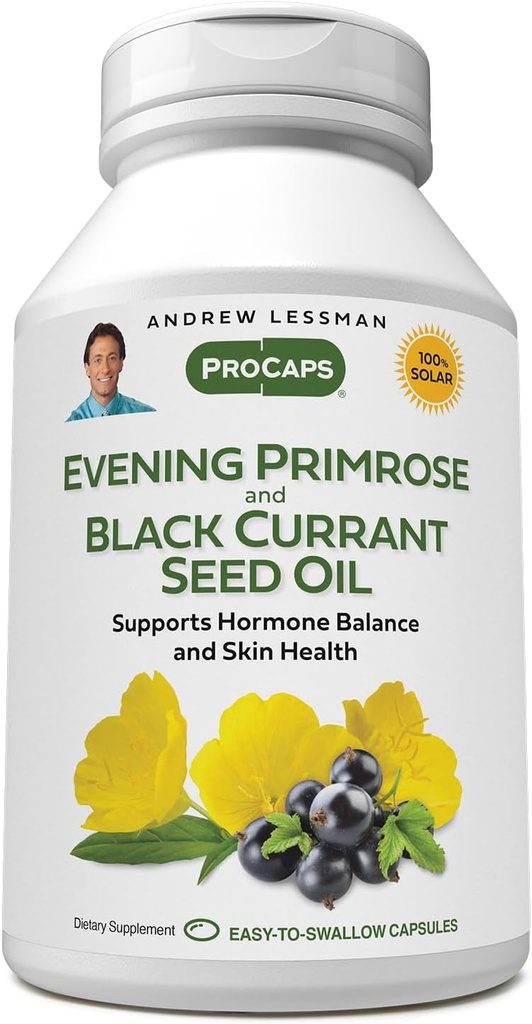 ANDREW MOINSMAN Huile de graine de Primrose et de Currant Noir 60 Softgels - Adoucit le malaise physique et les éboulements d'humeur en raison du cycle menstruel, avec acides gras gamma-linoléniques, oméga-6, sans additifs
