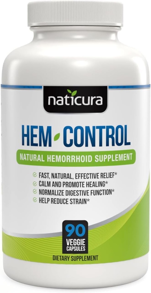 Hem-Control - Supplément de traitement hémorroïde rapide efficace - Formule puissante pour promouvoir le soulagement des symptômes, la réduction des hémorroïdes, le malaise de l'ease - 90 Capsules Vegan - Fabriqué aux États-Unis