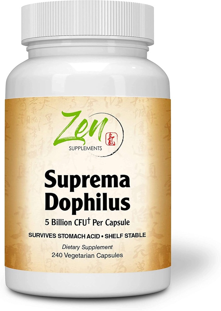 Suppléments Zen - Suprema-Dophilus - 5 Million CFU Probiotique - 8 souches - Étagère stable et résistant à l'acide - soutient la santé gastro-intestinale et immunitaire 240-Caps
