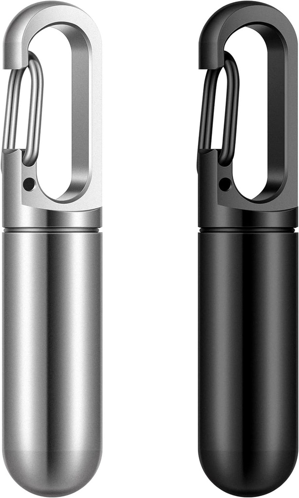 Vesici 2 Pcs Porte-clés Pill Case Pocket Metal Pill Holder pour les hommes Femmes Mini Capsules de voyage imperméables Cas Petit contenant de bouteille pour les voyages en plein air Pocket Purse, Noir et Sliver, 7,8 Grams