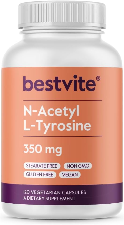 BESTVITE N-Acetyl L-Tyrosine 350mg (NALT) (120 Capsules) - No Stearates - Non GMO - Gluten Free