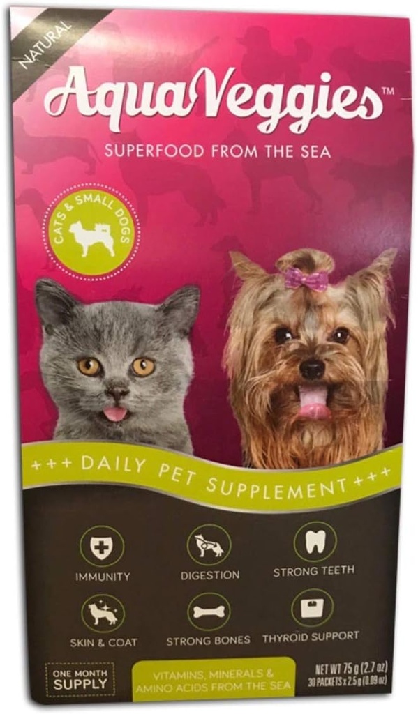 Superaliments de la mer pour animaux de compagnie, 75g Petit chien/chat 30 x 2,5 g Packs de superaliments quotidiens (Approvisionnement en mois) Muti-Vitamine/Digestion/Peau/Coat/Immunity/Energy SUPERFOOD Nutrition!