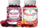 Racine de betterave lunakai et vitamine B12 Gummies pour les adultes 50 Plus Ensemble de mélange antioxydant - Heart & Circulation Support, Énergie & Vitalité Boost, Haute Force