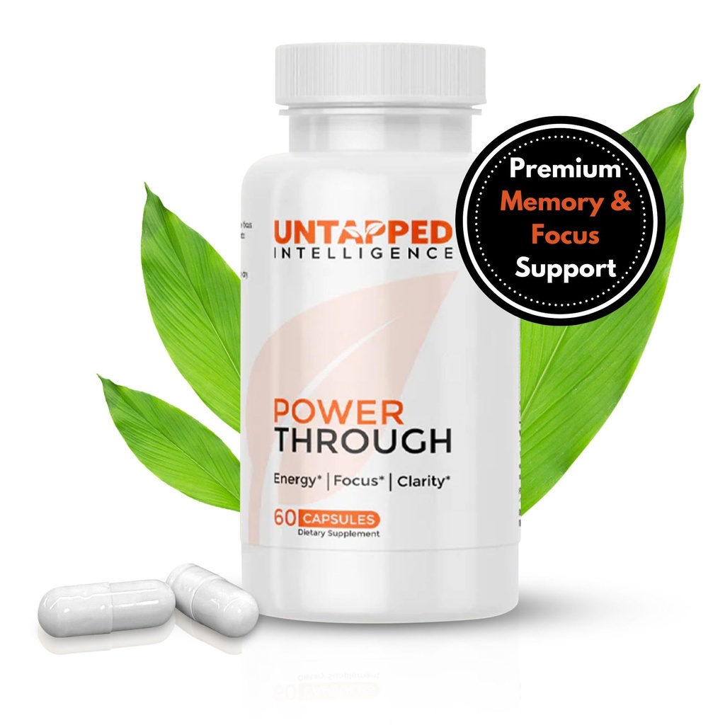 Power through - Supplément Cerveau Nootropique pour la Mémoire et Focus avec L-Theanine, Bacopa Monnieri, Rhodiola Rosea, B12, Pills d'énergie, Support d'humeur et Meilleur Supplément Cerveau pour Memory Focus