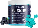 Potassium Magnésium Gummies, Potassium 120 Gummies sans sucre pour les hommes et les femmes, soutien jambes et muscles et santé cardiaque, Magnésium Glycinat Gummies Best for Bedtime, Vegan, Non-OGM, Berry Flavor