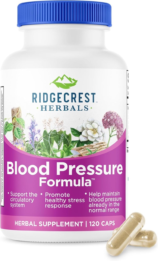 RidgeCrest Herbals Formule de la pression artérielle, 12 herbes, Poria Champignon, Gastrodia, Gardenia, pour le coeur, vasculaire, santé de la circulation (120 comte)