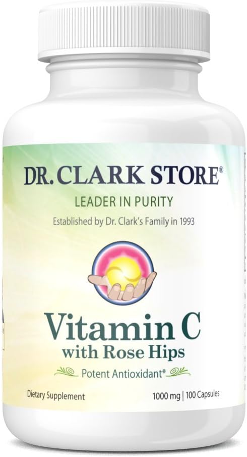 Dr Clark Vitamine C avec supplément HIPS Rose – 1000mg, 100 Capsules de gélatine, soutien immunitaire et protection antioxydante