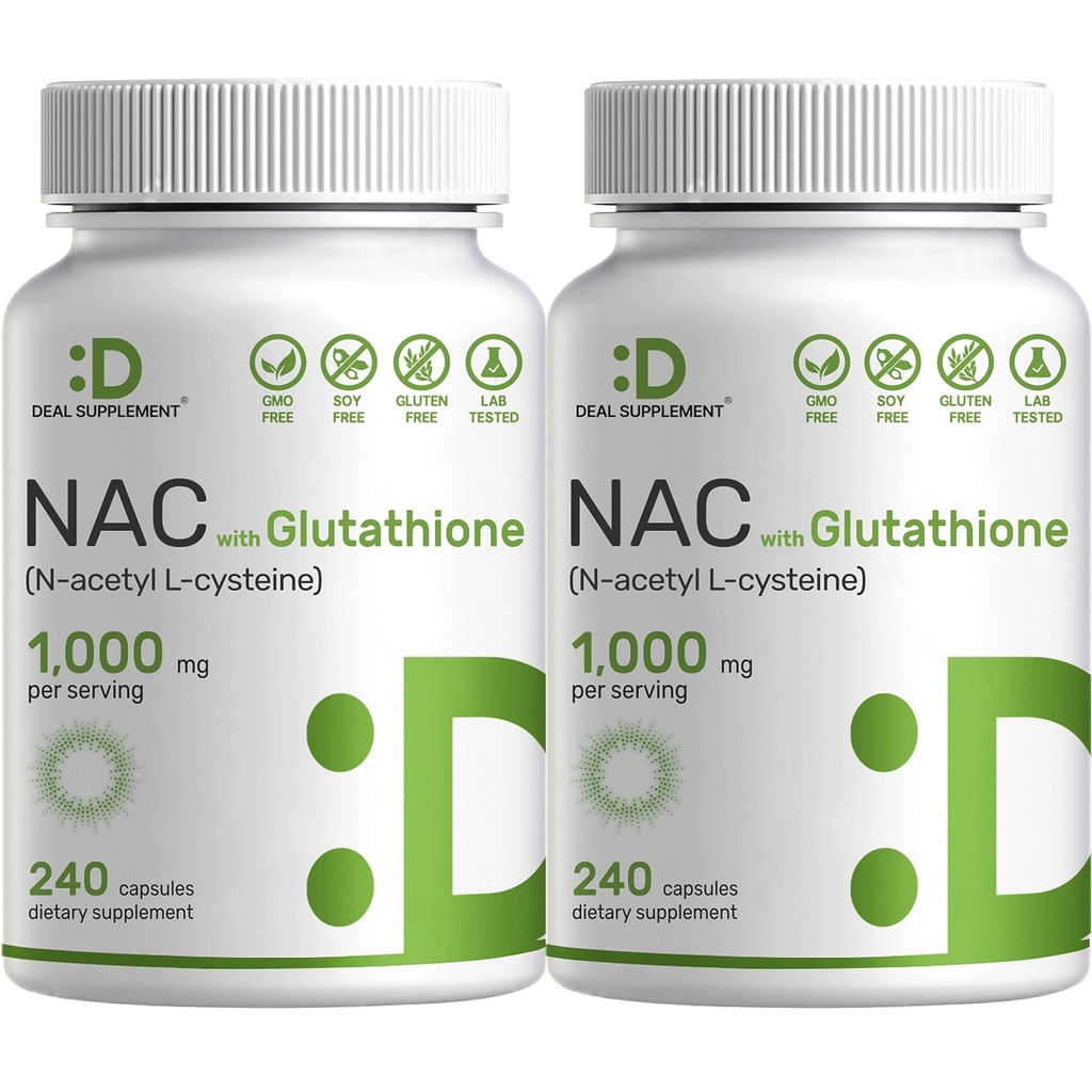 2 Pack Supplément NAC (N-acétyl Cysteine) 1 000 mg avec glutathion réduit, 480 Capsules