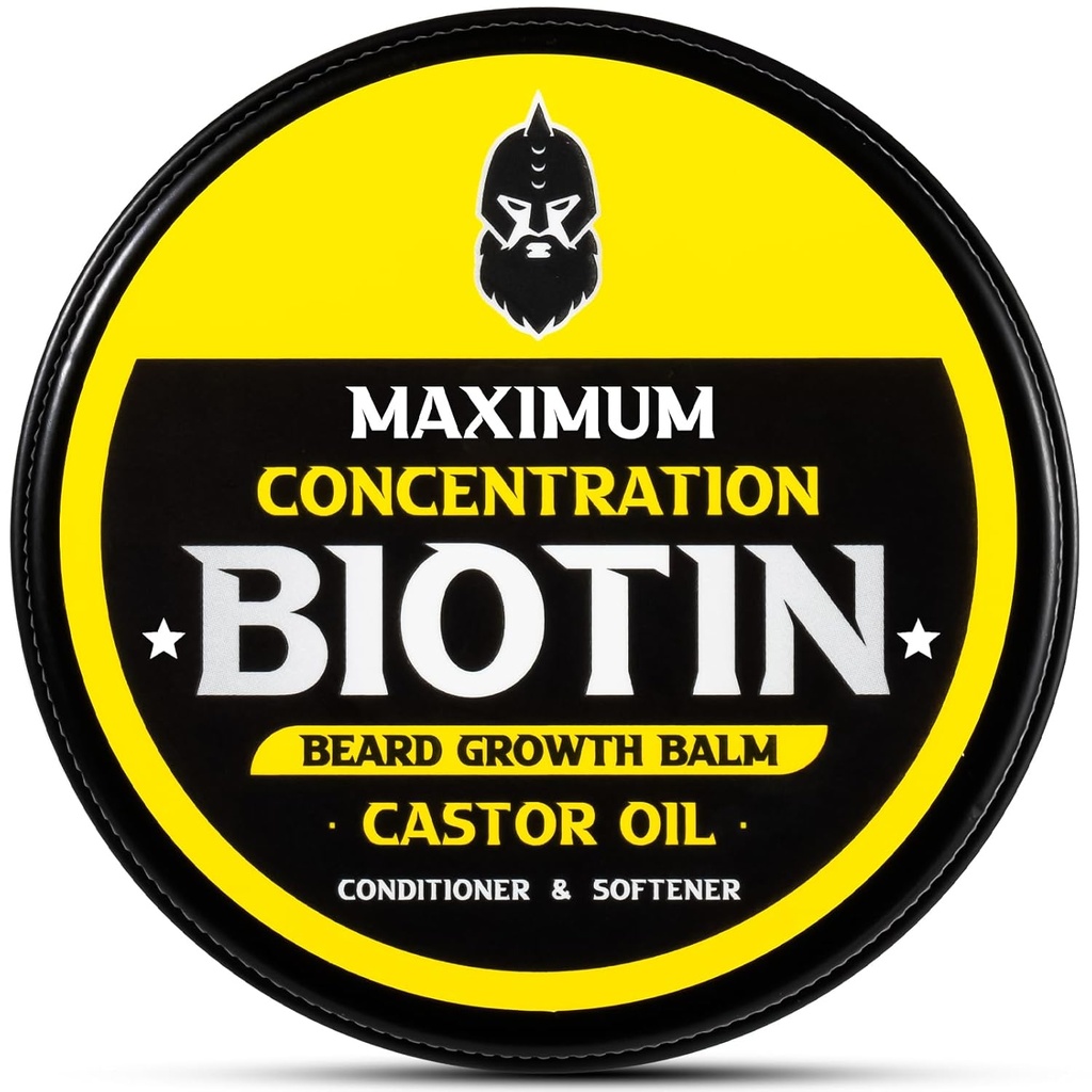 Baume à barbe, concentration maximale BIOTIN, avec huile de ricin et huiles d'argan et de jojoba, favorise la croissance de la barbe, les styles, renforce et adoucit la barbe et les moustaches, 2 once, Sandalwood