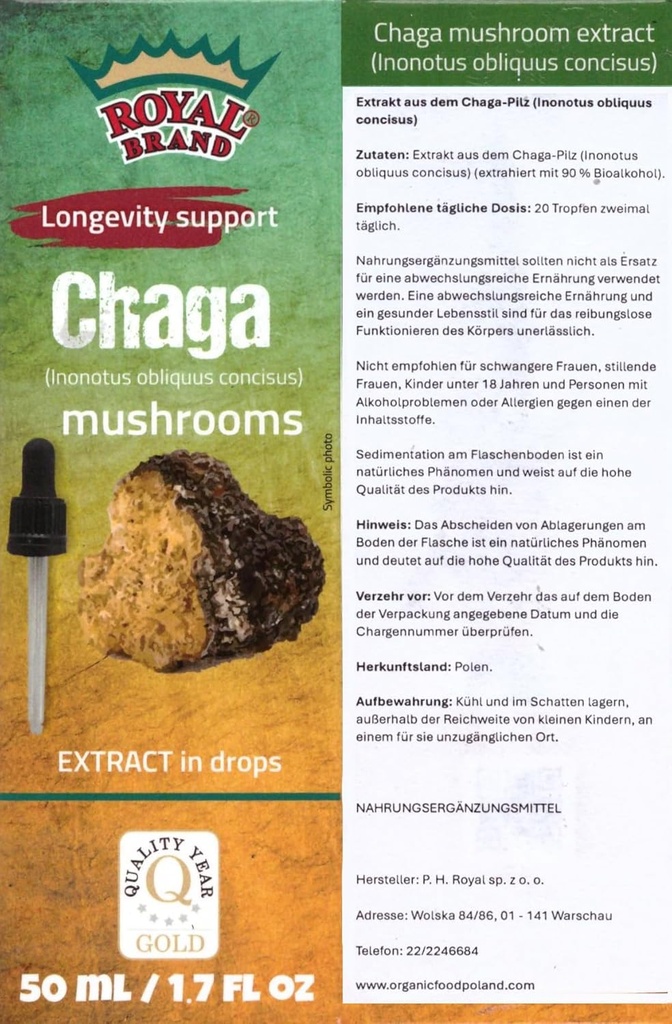 Gouttes de Teinture Chaga/Mushroom Chaga/Mieux que Capsules de Champignon Chaga/Dose élevée/Liquid Extract Drops / 1,7 FL OZ / 50 ml