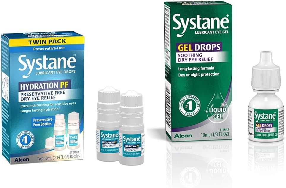 Hydratation de systane gouttes oculaires sans réserve à base de systane Sac double (2x10ml) et gouttes de gel oculaire lubrifiant, 10 mL (paquetage mai Vary)