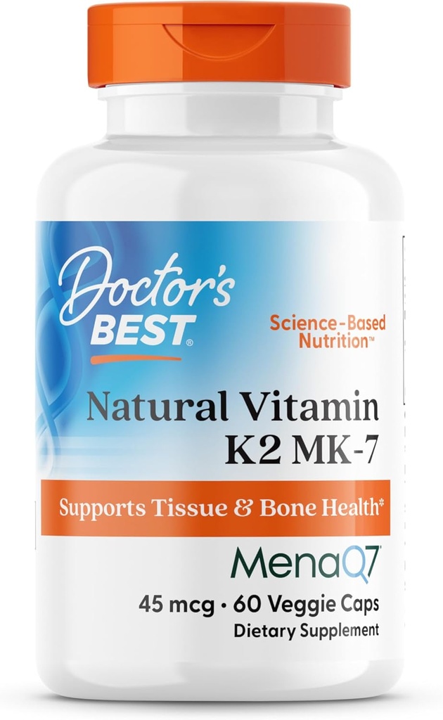 Docteurs Meilleur Vitamine naturelle K2 MK-7, soutient la santé tissulaire et osseuse, non-OGM, sans gluten, sans soja, végan 60 bouchons de légumes