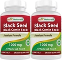 Best Naturals 2 Packs Capsules d'huile de graines noires 1000 mg (non-OGM) Nigella Sativa - 100 % Cold Pressed Black Cumin Seed Oil Pills Contient Thymoquinonoe 60 Compte (Total 120 Softgels)