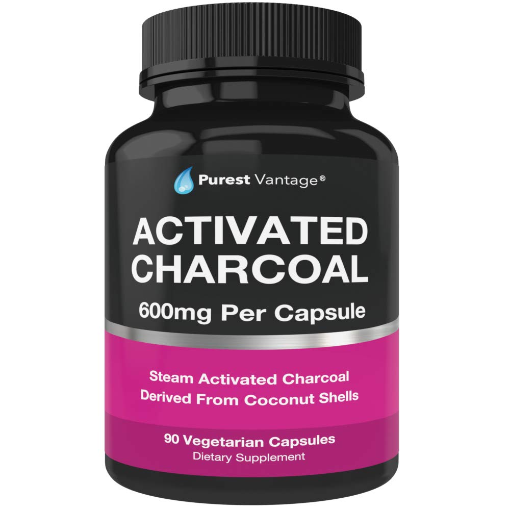 Capsules de charbon actif biologique pur - 600mg par gélule, 90 Capsules végétariennes