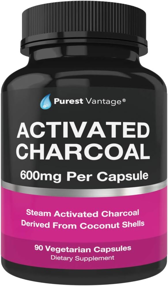 Capsules de charbon actif biologique pur - 600mg par gélule, 90 Capsules végétariennes
