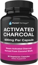 Capsules de charbon actif biologique pur - 600mg par gélule, 90 Capsules végétariennes