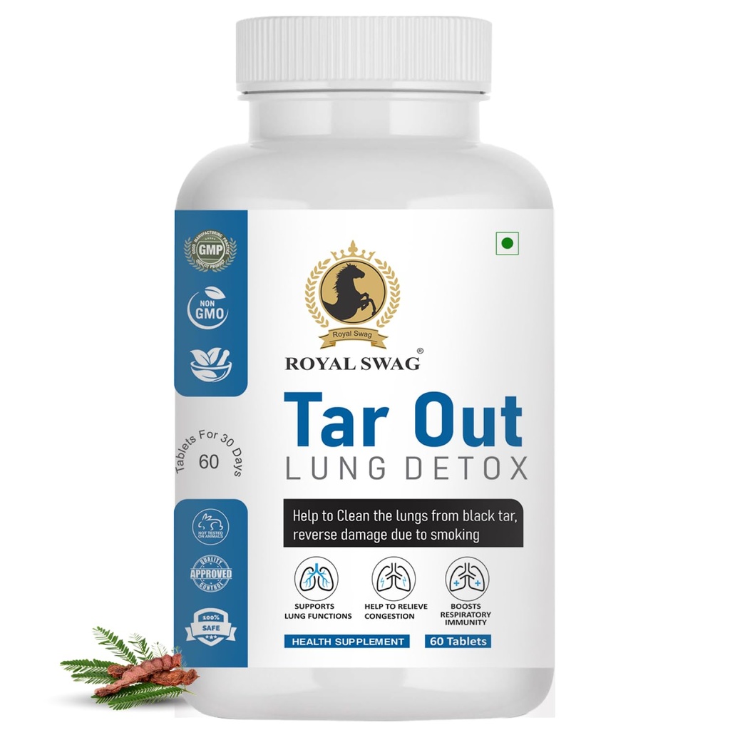 Royal Swag Tar Out Lung Cleanse and Detox Tablet (60 Pcs) Pack de complément de soutien respiratoire naturel pour les fumeurs et les non-fumeurs pour la santé pulmonaire et la désintoxication