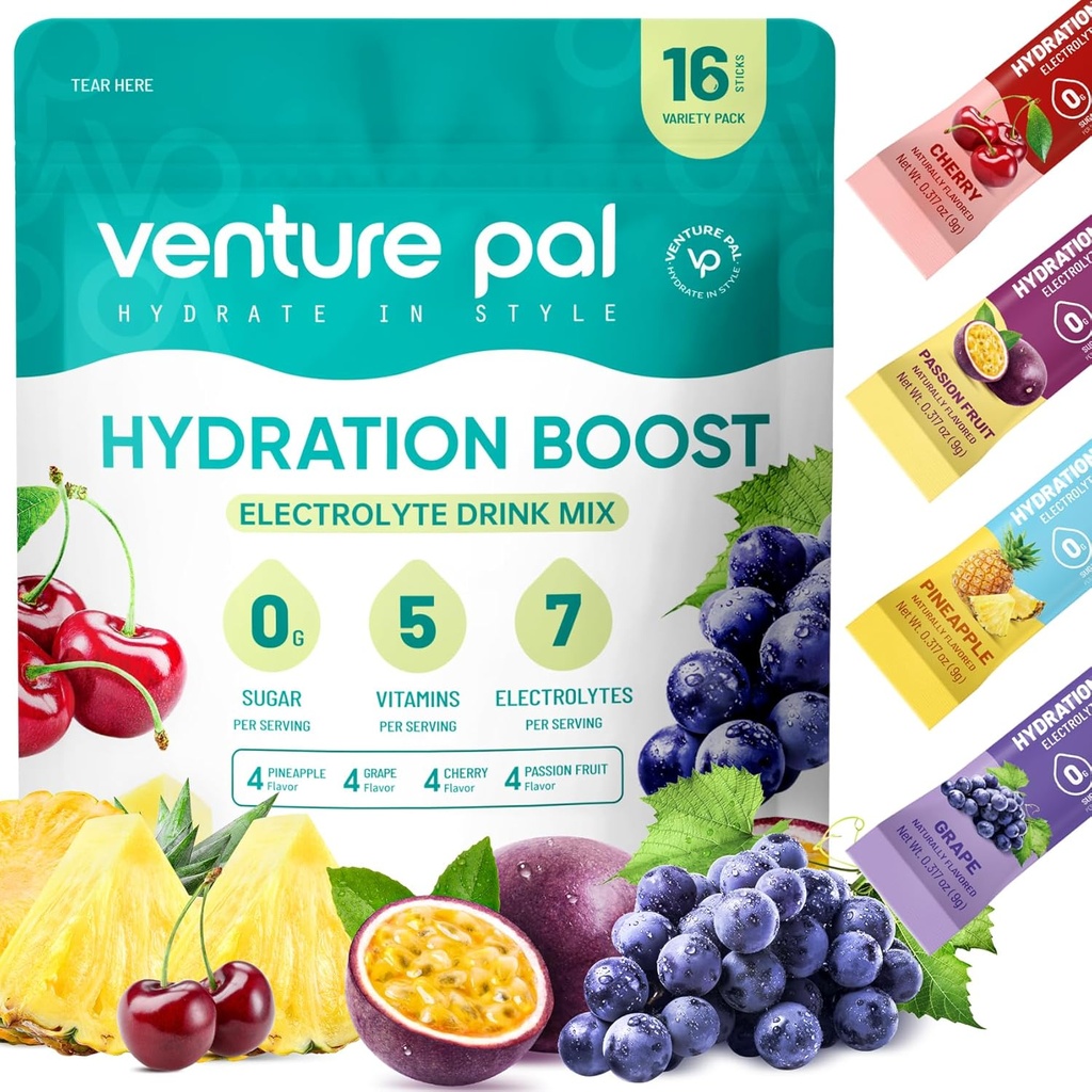 Venture Pal Powder Packets sans électrolyte de sucre - Liquid Daily IV Drink Mix pour l'hydratation rapide et la récupération des parties