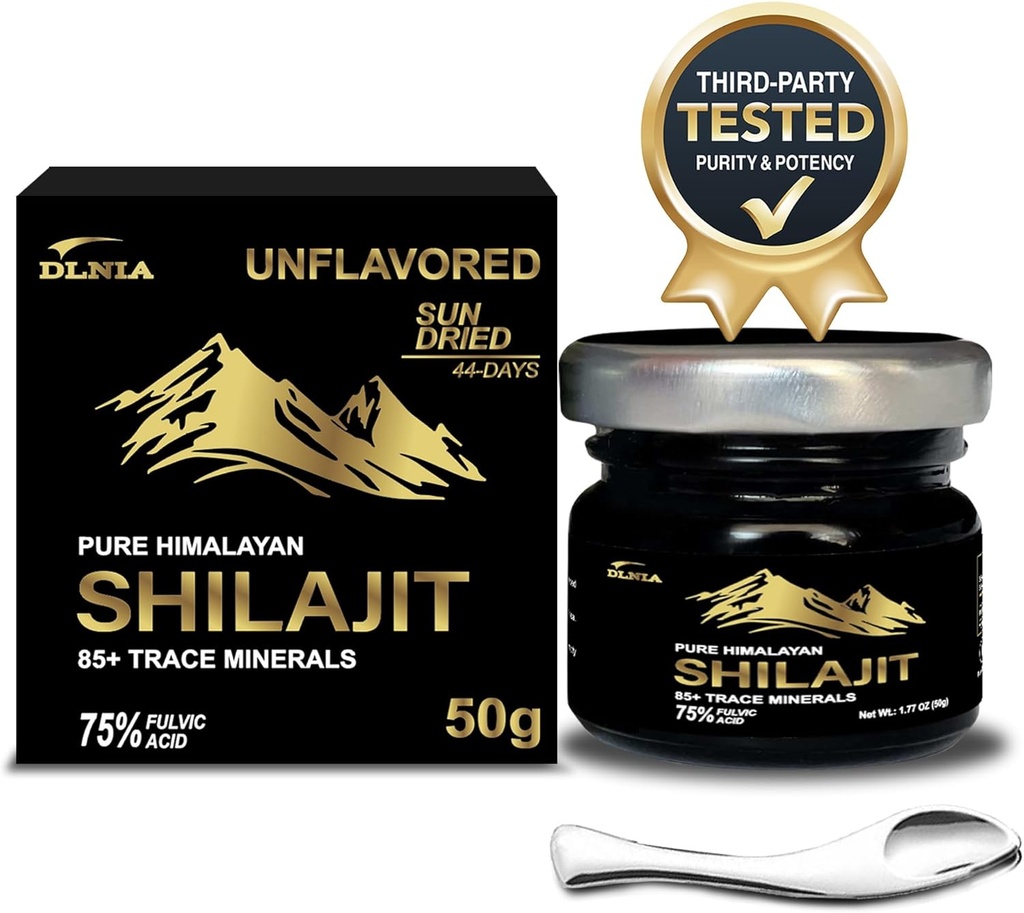 Authentic Shilajit Pure Himalayan Organic Shilajit Resin Supplement- Gold+ Grade with 85+ Trace Minerals with 75% Fulvic Acid, Overall Energy & Immune Support, Pure Shilajit for Men & Women, 50g