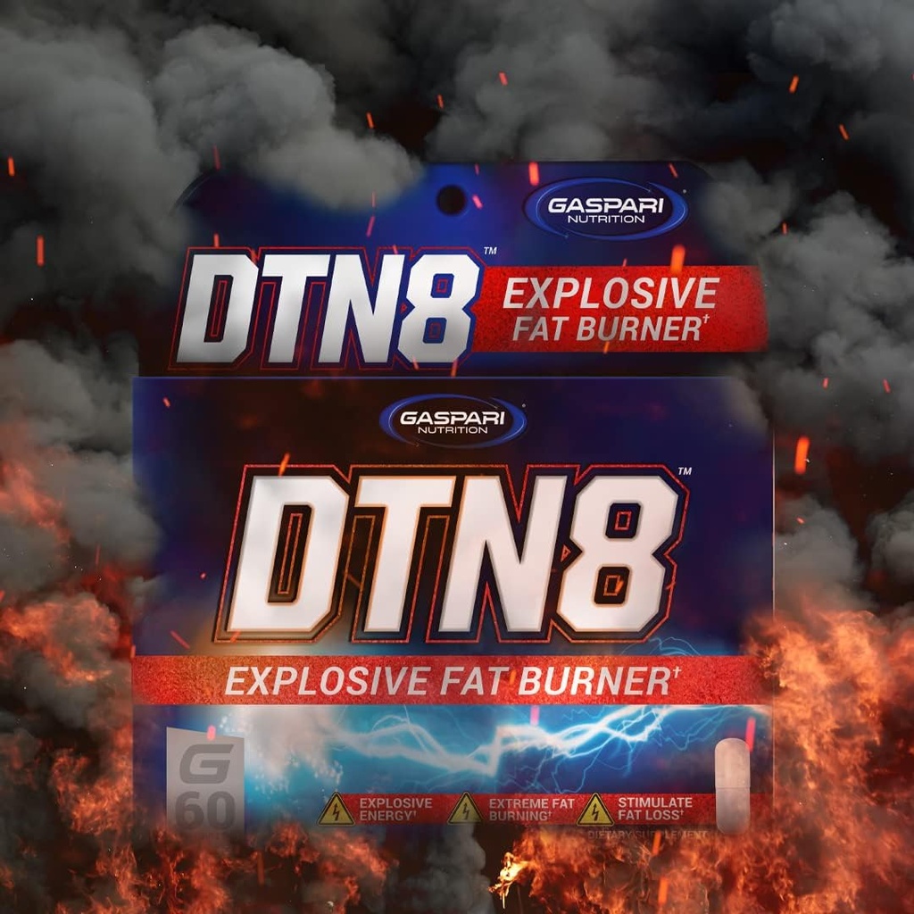 Gaspari Nutrition DTN8 : brûleur de graisse explosive, énergie naturelle et concentration mentale, adrénal et soutien au stress (60 capsules)