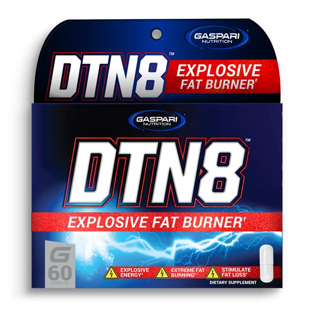 Gaspari Nutrition DTN8 : brûleur de graisse explosive, énergie naturelle et concentration mentale, adrénal et soutien au stress (60 capsules)