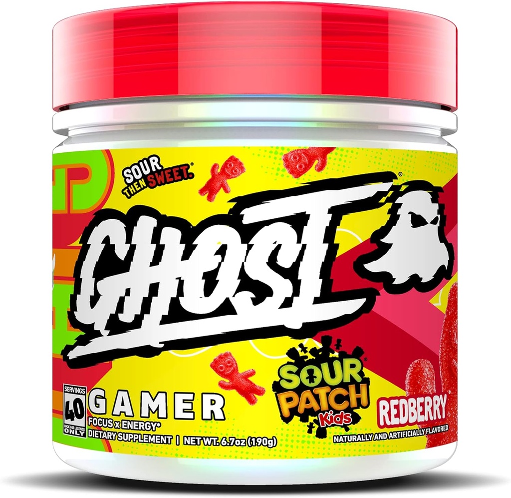 GHOST Gamer: Formule de soutien énergétique et de focus - 40 Servants, Sour Patch Kids Redberry - Nootropics et caféine naturelle pour l'attention, l'exactitude et le temps de réaction - Vegan, sans gluten