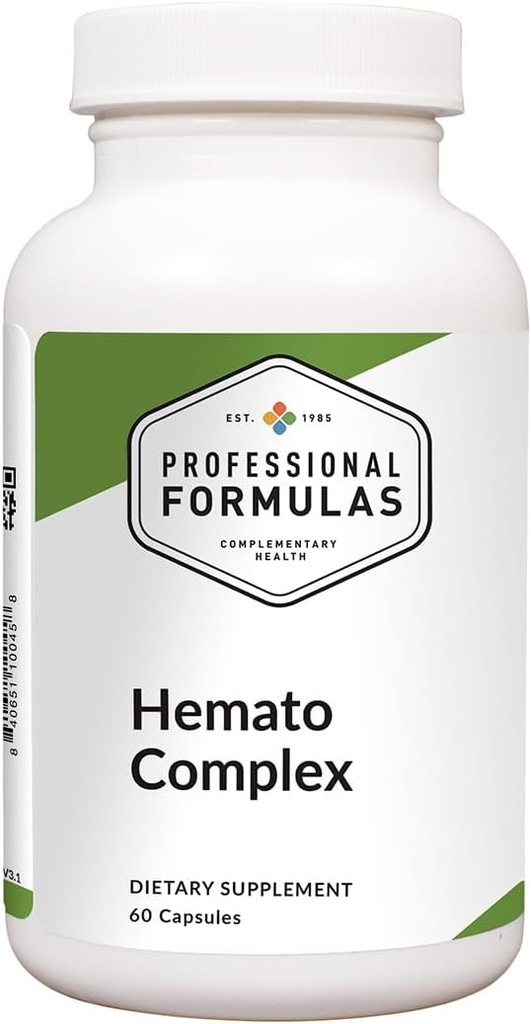 Formules professionnelles Complexe Hemato – Soutien sanguin complet avec le foie et la rate Glandulaires, Fer, Vitamines B, Folate et Astragalus – favorise la formation et l'énergie des globules rouges – 60 capsules