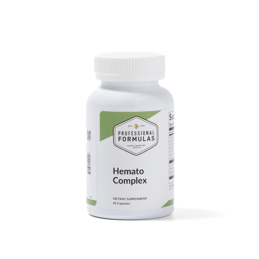 Formules professionnelles Complexe Hemato – Soutien sanguin complet avec le foie et la rate Glandulaires, Fer, Vitamines B, Folate et Astragalus – favorise la formation et l'énergie des globules rouges – 60 capsules