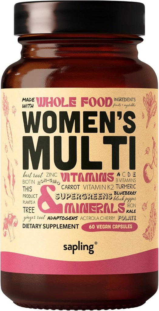 Multivitamin for Women - Daily Women’s Multivitamin - Methylated B Complex with Whole Food Ingredients, Vitamin B12, Folate, A, C, D3, E, K2, Organic Fruits & Vegetables - Vegan, Non-GMO - 60 Caps