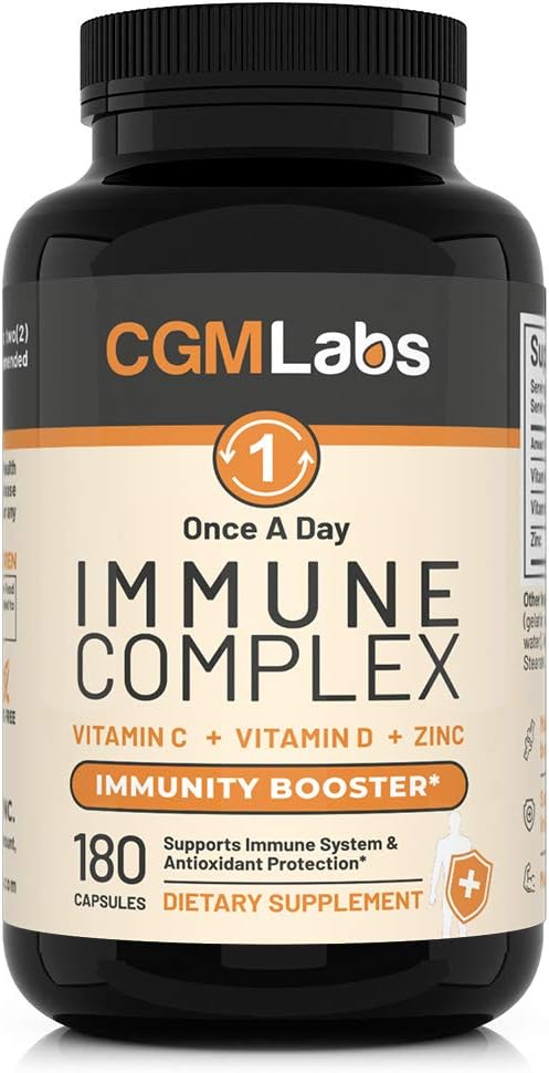 Complexe immunitaire une fois par jour - Vitamine C 900mg, Vitamine D3 2500IU, Zinc 25mg en portion unique - 180 capsules par CGM Labs