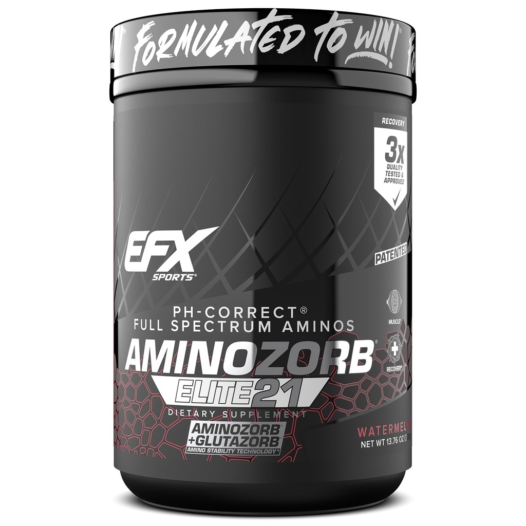 EFX Sports Aminozorb Elite 21:00 PH-Correct, Full Spectrum Aminos + Glutamine:00 Aminos essentiels et non essentiels:00 Zéro sucres:00 30 portions (Watermelon)