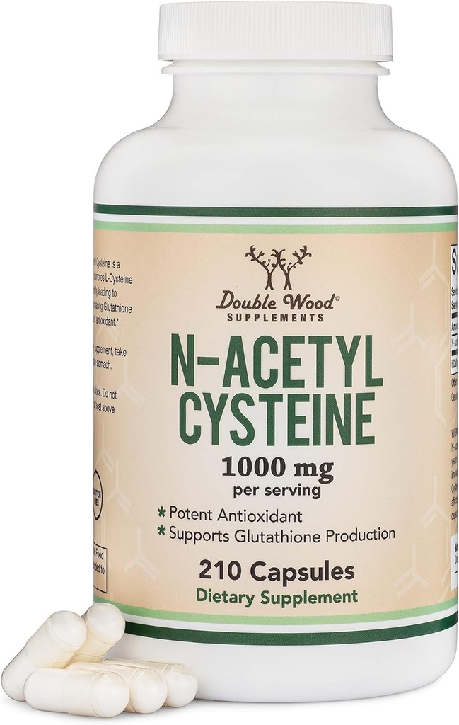 Supplément de NAC N-acétyl Cysteine (1 000 mg par portion de 500 mg par capsule, 210 capsules) (Troisième partie testée) avec la technologie Odor Masking pour augmenter les niveaux de glutathion par le double bois
