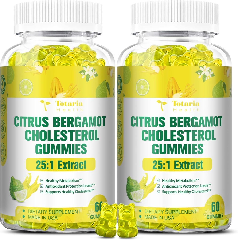 (2 paquets) Citrus sans sucre Bergamot Gommies pour le cholestérol sain - Tous les suppléments naturels 25:1 Extrait de l'Italie Bergamot Supplément pour immunosupport santé anti-âge de sucre Vegan Pectin