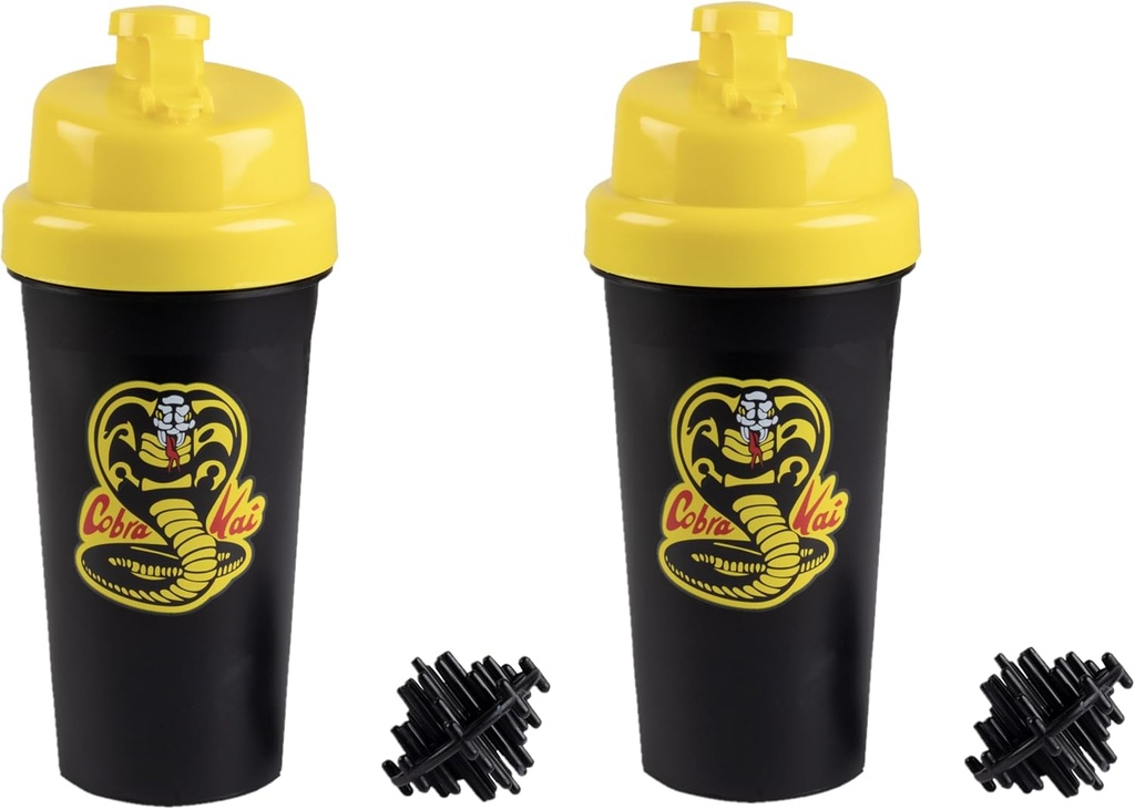 Karate Kid Cobra Kai 25oz Protein Shaker Bouteilles pour Mélanges de Poudre - Pack de 2 - Vis à clin d'oeil étanche sur les lides - Works for Smoothies, Energy Drinks, Workout Mixs, Shakes - Officially Licensed