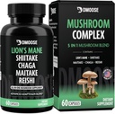 Complexe de champignons Lions Mane - 5300 mg Mélange adaptogène pour la mémoire, le focus et le soutien immunitaire - 5 en 1 Lionsmane, Chaga, Maitake, Shiitake et Reishi Extrait, Capsules de supplément de champignons nootropiques