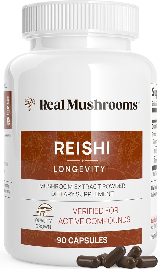 Véritables champignons Reishi Capsules de champignons - Extraits de champignons biologiques cueillis à la main - Red Reishi pour le bien-être quotidien Tranquil avec bêta-glucanes végan, non-OGM, pas de remplissage de grains, 90 ct