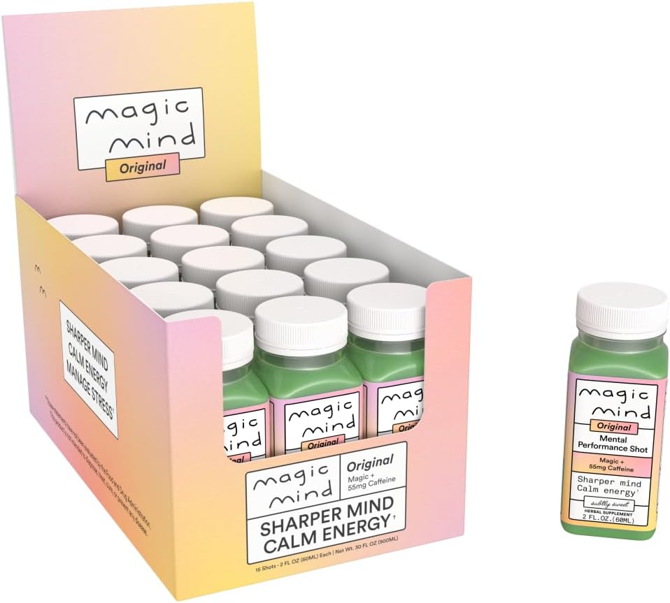L'esprit magique énergie et la boisson de focus shots - Soulagement du stress, pas de jitters, Ashwagandha, vitamine B12, vitamine C, thé vert Matcha, champignons fonctionnels - 2 FL Oz (15 Pack)