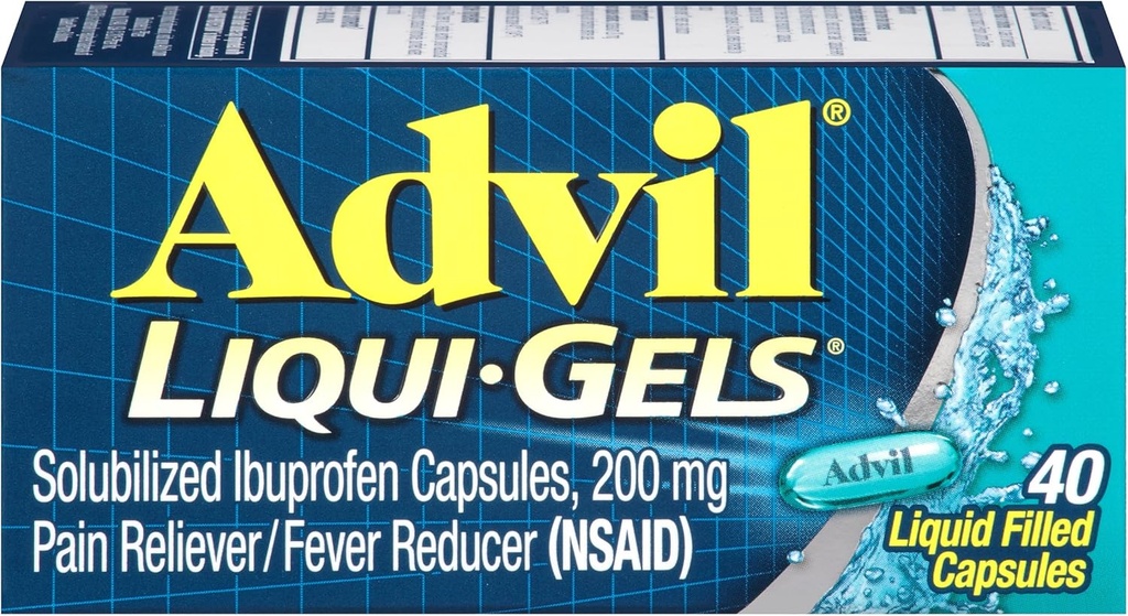 Advil Liqui-Gels Pain Reliever and Fever Reducer, Pain Medicine for Adults with Ibuprofen 200mg Pour les maux de tête, les maux de dos, la douleur menstruelle et le soulagement de la douleur articulaire - 40 capsules remplies de liquide