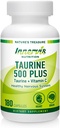 Taurine 500 Plus Vitamin C – 180 Capsules Healthy Heart Brain Health Boost Energy Antioxidant Amino Acid Supplement