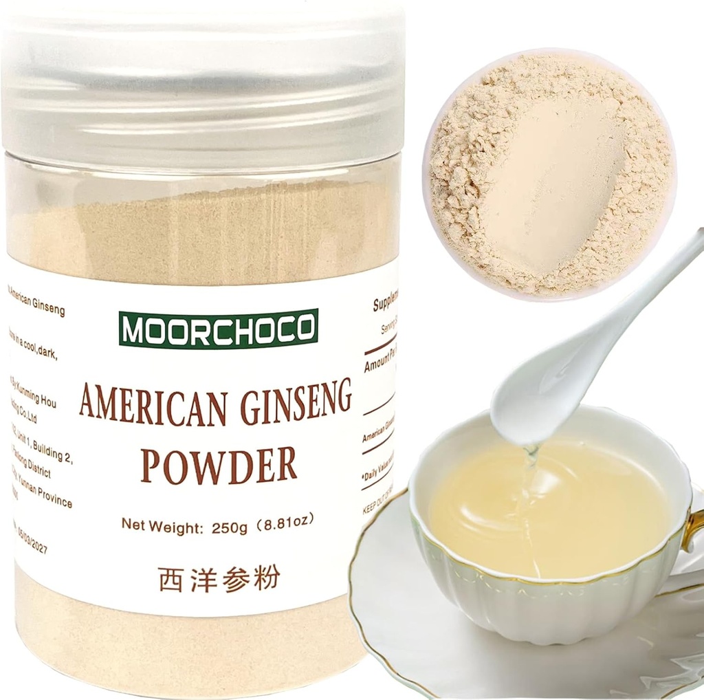 Poudre de ginseng Wisconsin Poudre de racine de ginseng - Non-OGM, sans gluten en poudre - Utilisez le supplément à base de ginseng américain pour les smoothies, le four, le thé