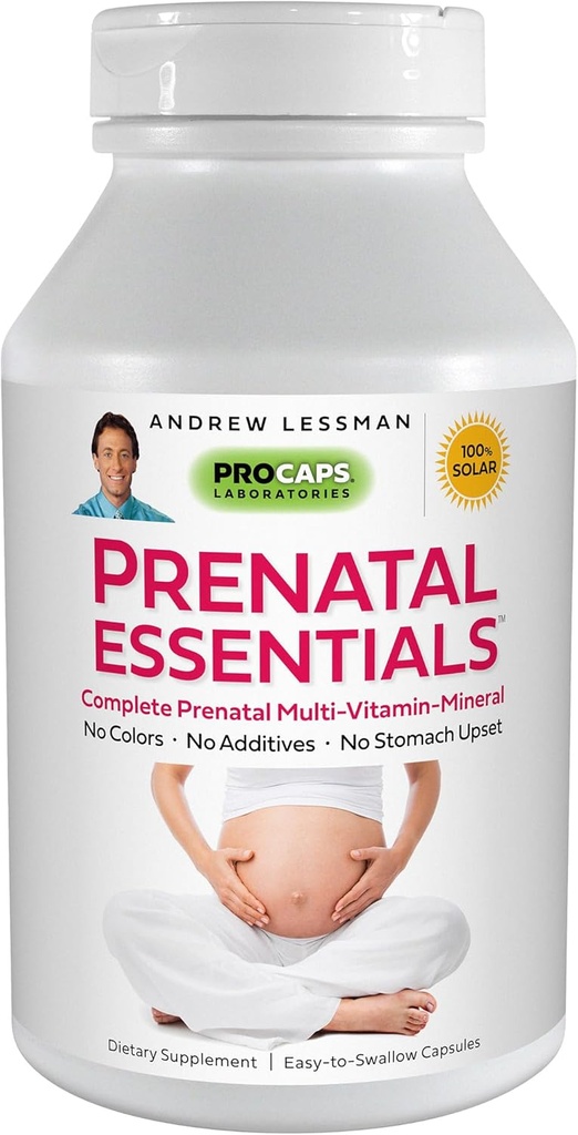 ANDREW LESSMAN Essentials prénatals 180 Capsules - Vitamines prénatales complètes pour les femmes, Pas d'additifs Multivitamines prénatales, Nutriments pour les femmes Prénatales, Postnatales-Méthylfolate Prénatales avec Fer